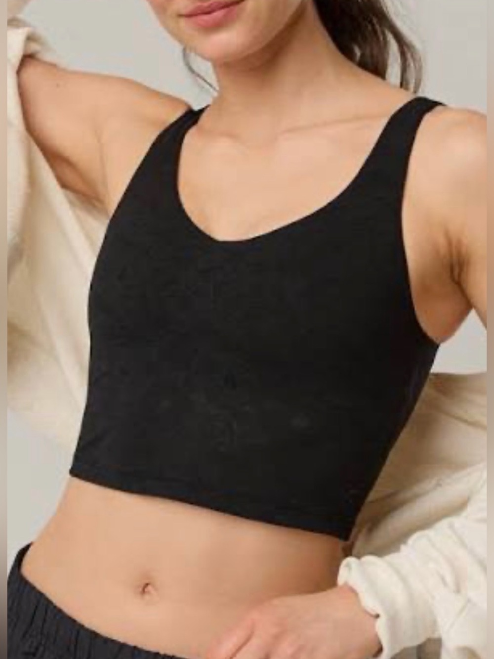 OFFLINE By Aerie Lace Low Key Longline Sports Bra, True Black, sz L